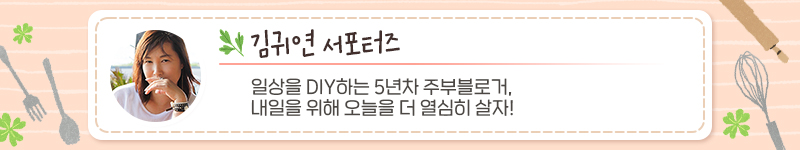 김귀연 서포터즈, 서포터즈 소개내용: 일상을 DIY 하는 5년차 주부블로거, 내일을 위해 오늘을 더 열심히 살자!