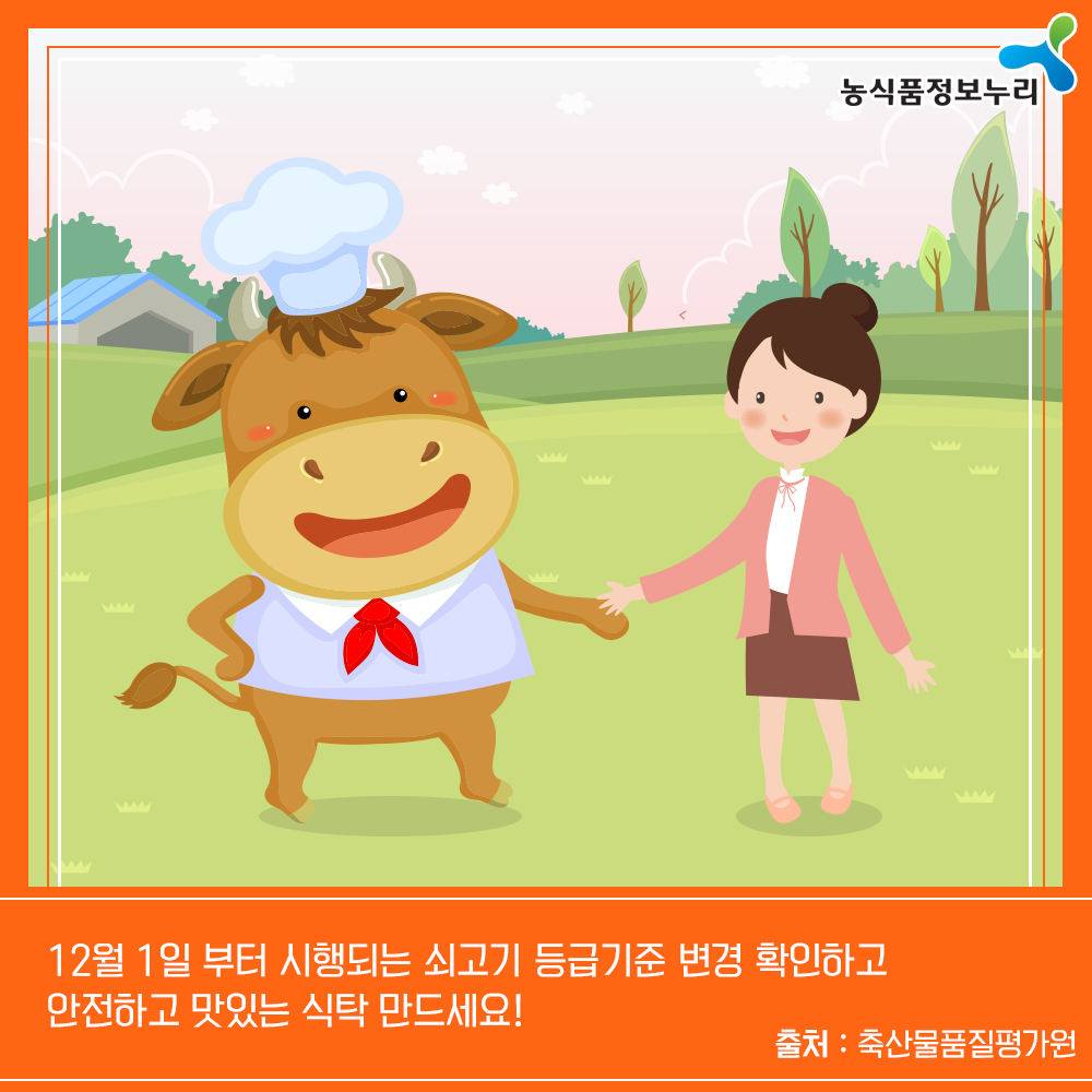 농식품정보누리 - 12월1일 부터 시행되는 쇠고기 등급기준 변경 확인하고 안전하고 맛잇는 식탁 만드세요! 출처 : 축산물품질평가원