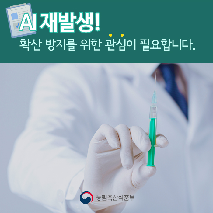 AI재발생! 확산 방지를 위한 관심이 필요합니다. 농림축산식품부