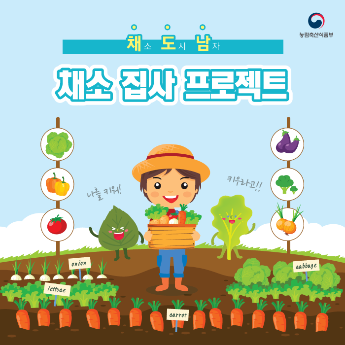 농림축산식품부 채소 도시 남자 채소 집사 프로젝트 나를 키워! 키우라고!! onion lettuce carrot cabbage